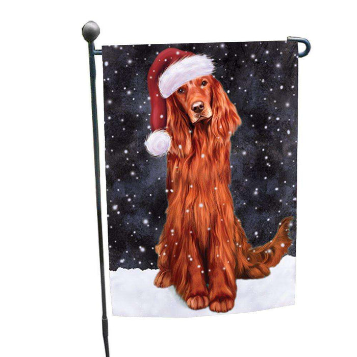 Let it Snow Christmas Holiday Red Irish Setter Dog Wearing Santa Hat Garden Flag D254 Express Shipping