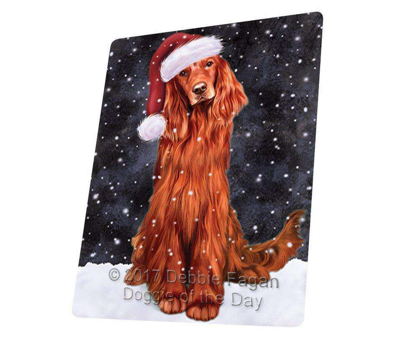 Let it Snow Christmas Holiday Red Irish Setter Dog Wearing Santa Hat Tempered Cutting Board D254