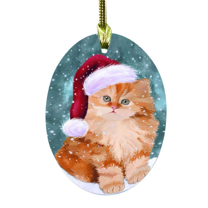 Let it Snow Christmas Holiday Red Persian Cat Oval Glass Christmas Ornament OGOR48688