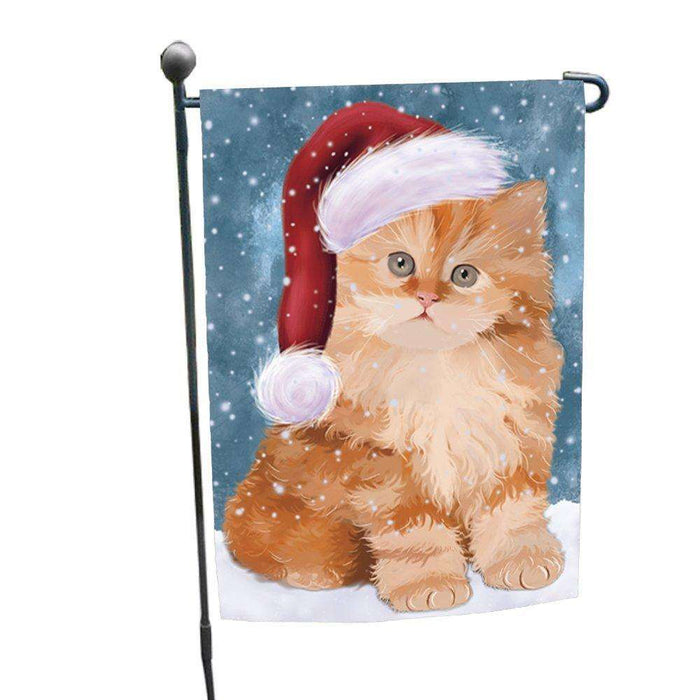 Let it Snow Christmas Holiday Red Persian Kitten Cat Wearing Santa Hat Garden Flag D255