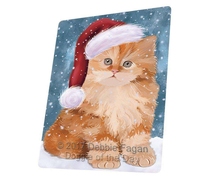 Let it Snow Christmas Holiday Red Persian Kitten Cat Wearing Santa Hat Tempered Cutting Board D255