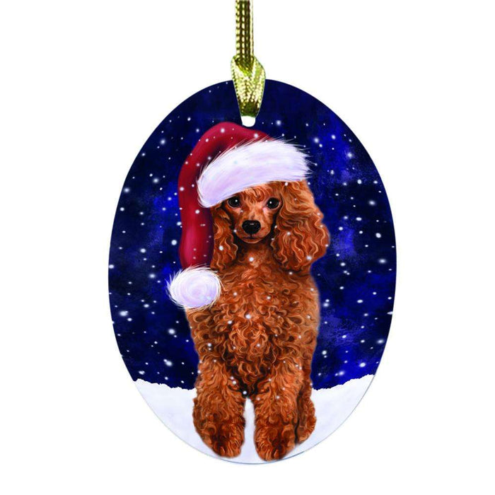 Let it Snow Christmas Holiday Red Poodle Dog Oval Glass Christmas Ornament OGOR48689