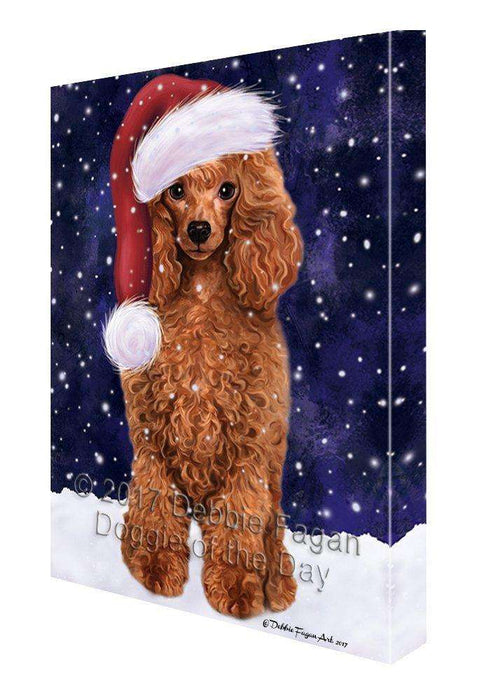 Let it Snow Christmas Holiday Red Poodle Dog Wearing Santa Hat Canvas Wall Art D256