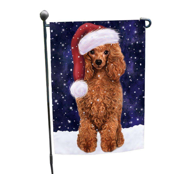 Let it Snow Christmas Holiday Red Poodle Dog Wearing Santa Hat Garden Flag D256