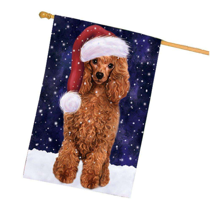 Let it Snow Christmas Holiday Red Poodle Dog Wearing Santa Hat House Flag