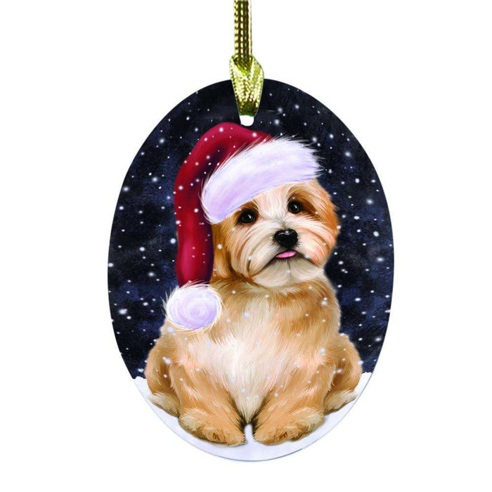 Let it Snow Christmas Holiday Reddish Havanese Dog Oval Glass Christmas Ornament OGOR48690