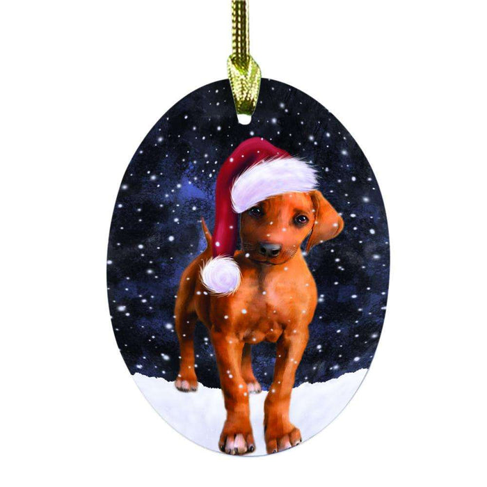 Let it Snow Christmas Holiday Rhodesian Ridgeback Dog Oval Glass Christmas Ornament OGOR48694