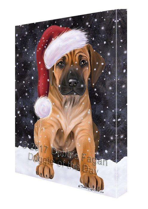 Let it Snow Christmas Holiday Rhodesian Ridgeback Dog Wearing Santa Hat Canvas Wall Art
