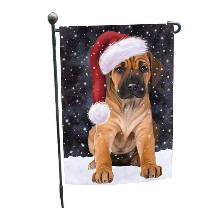 Let it Snow Christmas Holiday Rhodesian Ridgeback Dog Wearing Santa Hat Garden Flag