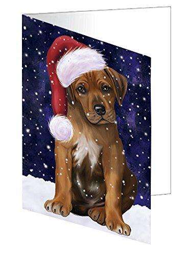 Let it Snow Christmas Holiday Rhodesian Ridgeback Dog Wearing Santa Hat Handmade Artwork Assorted Pets Greeting Cards and Note Cards with Envelopes for All Occasions and Holiday Seasons