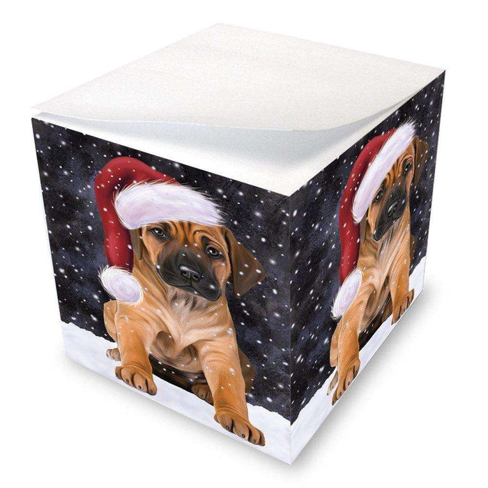 Let it Snow Christmas Holiday Rhodesian Ridgeback Dog Wearing Santa Hat Note Cube D347