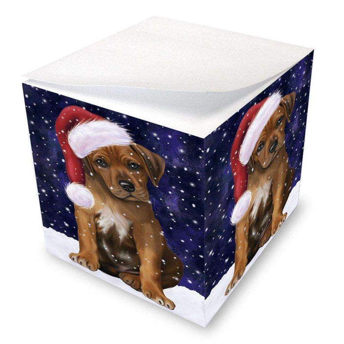 Let it Snow Christmas Holiday Rhodesian Ridgeback Dog Wearing Santa Hat Note Cube D348