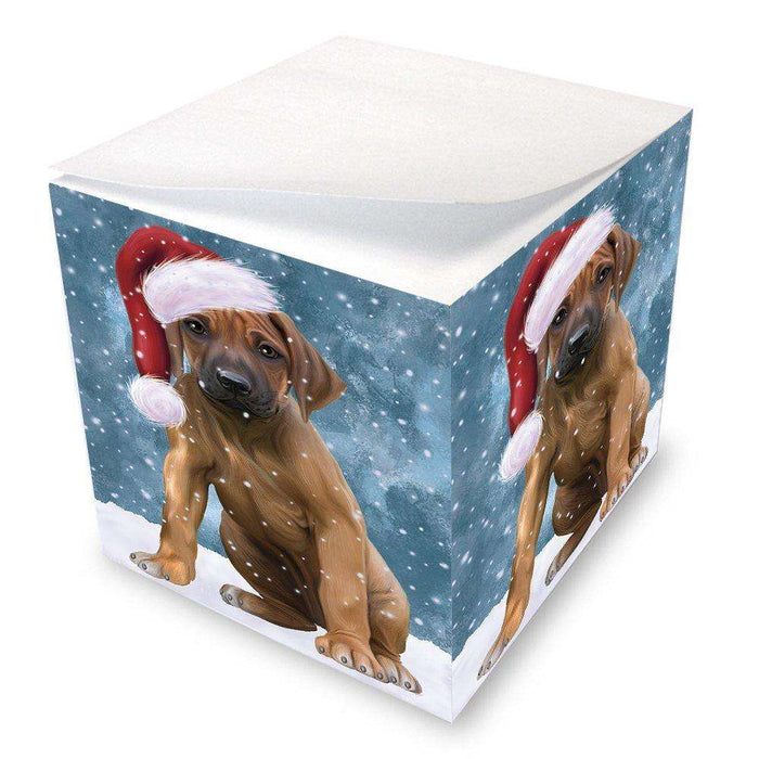 Let it Snow Christmas Holiday Rhodesian Ridgeback Dog Wearing Santa Hat Note Cube D349