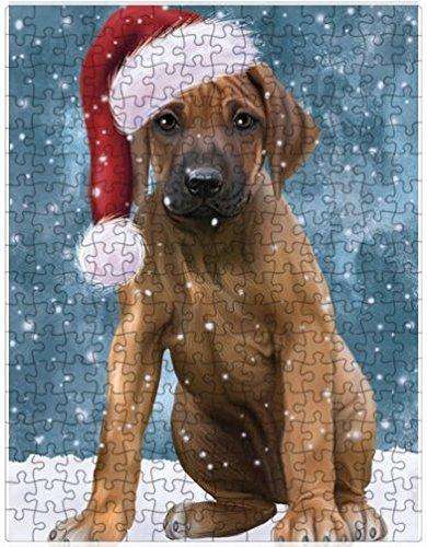 Let it Snow Christmas Holiday Rhodesian Ridgeback Dog Wearing Santa Hat Puzzle with Photo Tin D407