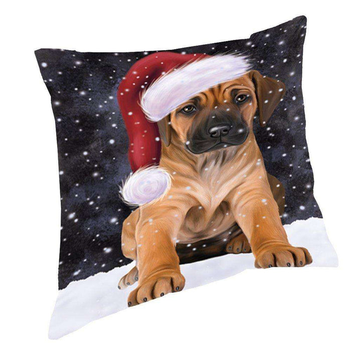 Let it Snow Christmas Holiday Rhodesian Ridgeback Dog Wearing Santa Hat Throw Pillow