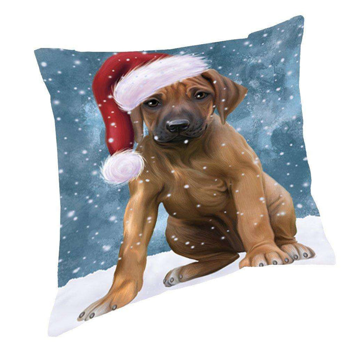 Let it Snow Christmas Holiday Rhodesian Ridgeback Dog Wearing Santa Hat Throw Pillow