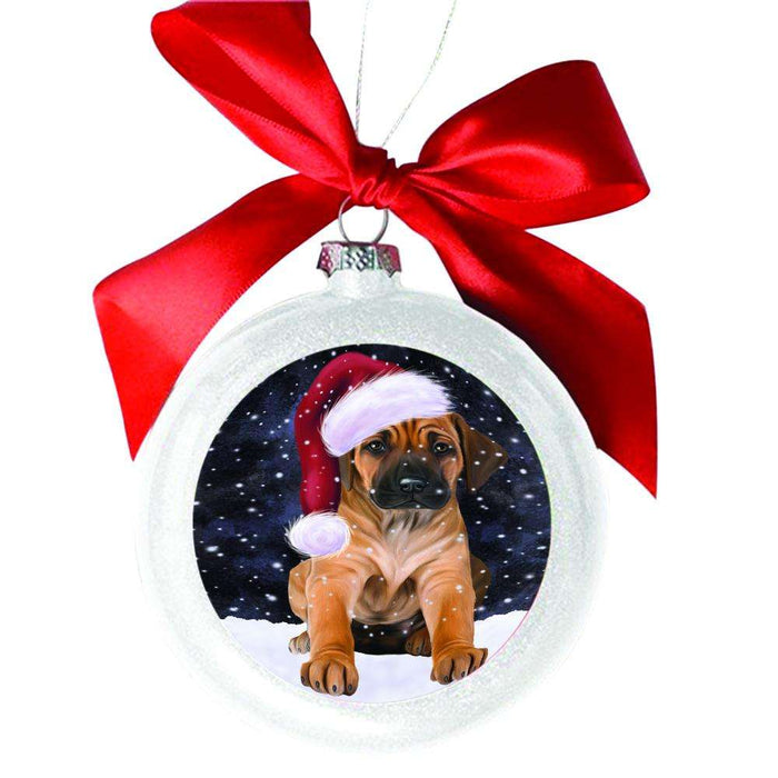 Let it Snow Christmas Holiday Rhodesian Ridgeback Dog White Round Ball Christmas Ornament WBSOR48691