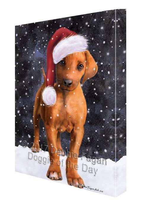 Let it Snow Christmas Holiday Rhodesian Ridgeback Puppy Dog Wearing Santa Hat Canvas Wall Art