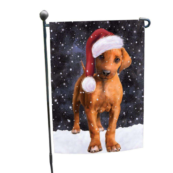 Let it Snow Christmas Holiday Rhodesian Ridgeback Puppy Dog Wearing Santa Hat Garden Flag