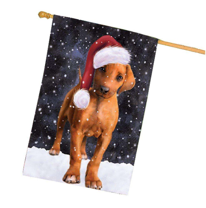 Let it Snow Christmas Holiday Rhodesian Ridgeback Puppy Dog Wearing Santa Hat House Flag