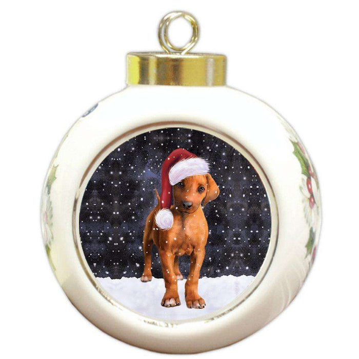 Let it Snow Christmas Holiday Rhodesian Ridgeback Puppy Dog Wearing Santa Hat Round Ball Ornament D233