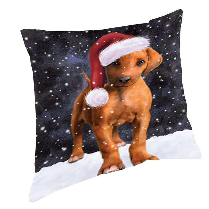 Let it Snow Christmas Holiday Rhodesian Ridgeback Puppy Dog Wearing Santa Hat Throw Pillow D391