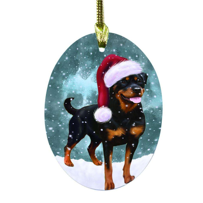 Let it Snow Christmas Holiday Rottweiler Dog Oval Glass Christmas Ornament OGOR48695
