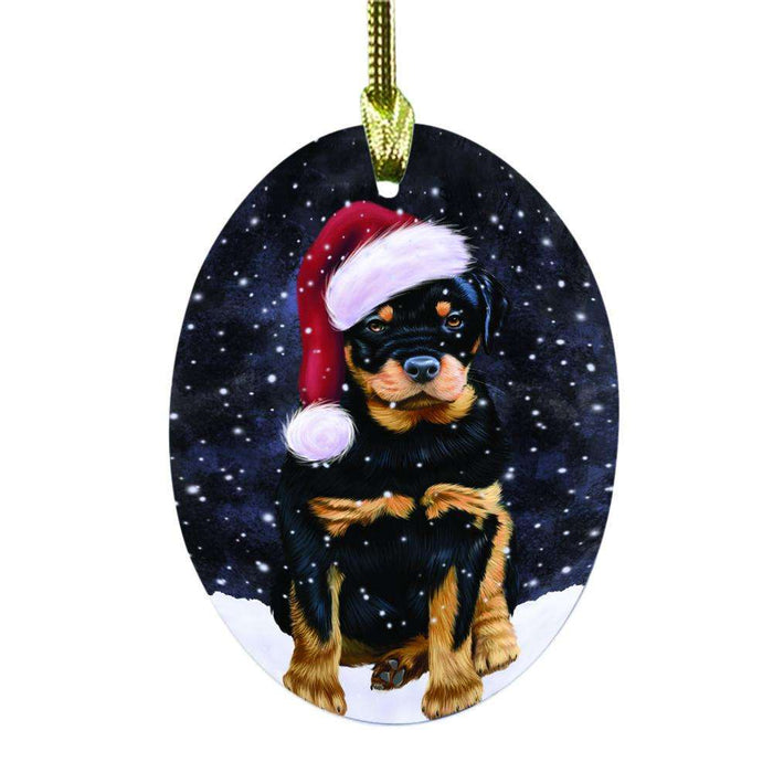 Let it Snow Christmas Holiday Rottweiler Dog Oval Glass Christmas Ornament OGOR48696