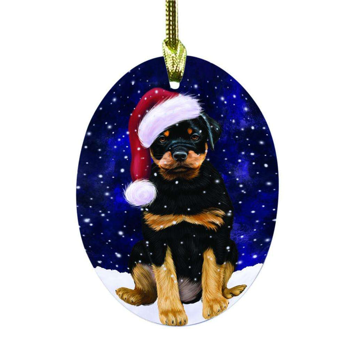 Let it Snow Christmas Holiday Rottweiler Dog Oval Glass Christmas Ornament OGOR48697