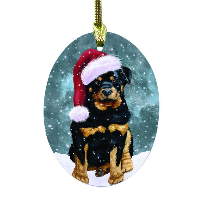 Let it Snow Christmas Holiday Rottweiler Dog Oval Glass Christmas Ornament OGOR48698