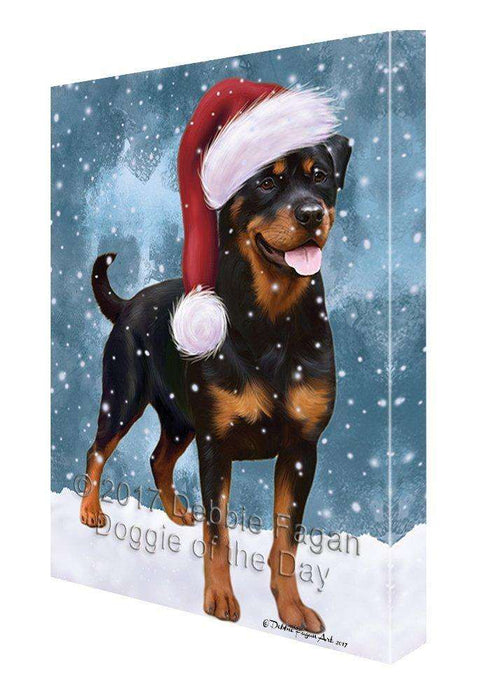 Let it Snow Christmas Holiday Rottweiler Dog Wearing Santa Hat Canvas Wall Art