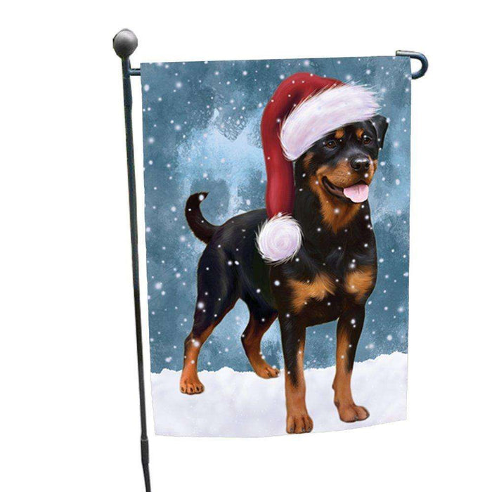 Let it Snow Christmas Holiday Rottweiler Dog Wearing Santa Hat Garden Flag