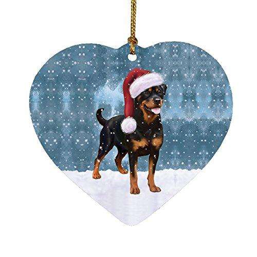 Let it Snow Christmas Holiday Rottweiler Dog Wearing Santa Hat Heart Ornament D234