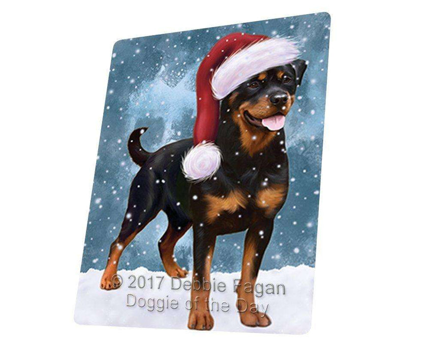 Let it Snow Christmas Holiday Rottweiler Dog Wearing Santa Hat Tempered Cutting Board