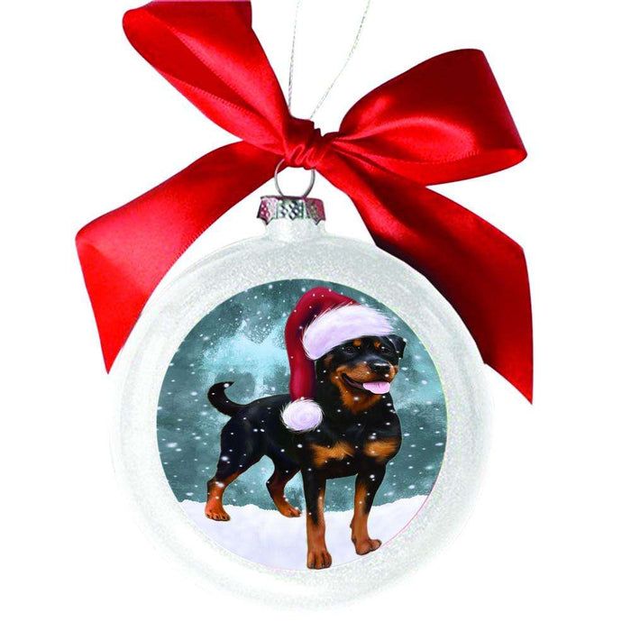 Let it Snow Christmas Holiday Rottweiler Dog White Round Ball Christmas Ornament WBSOR48695