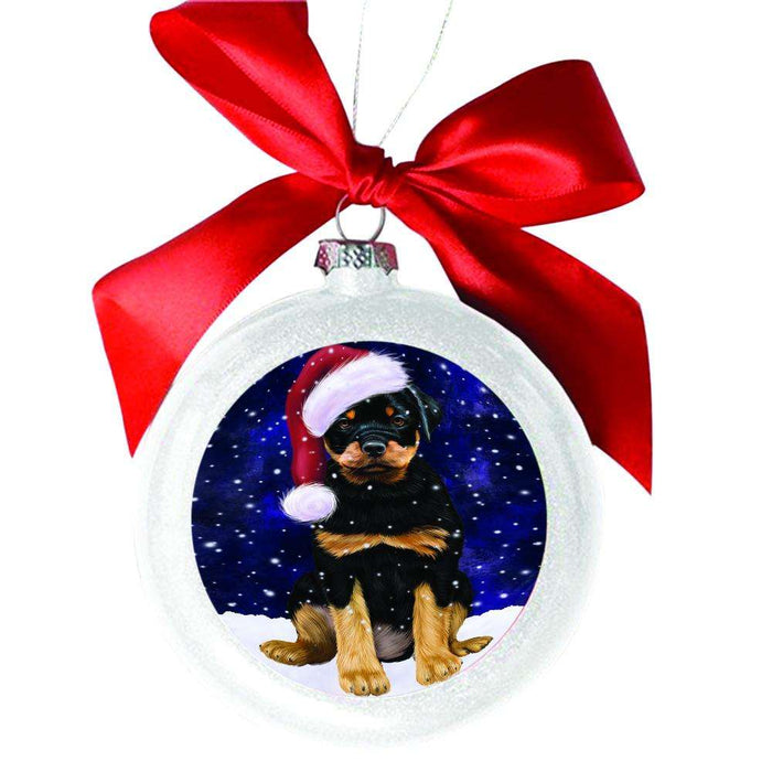 Let it Snow Christmas Holiday Rottweiler Dog White Round Ball Christmas Ornament WBSOR48697