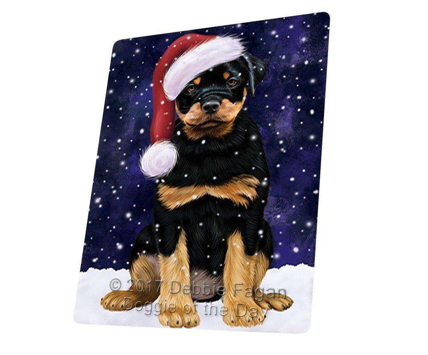 Let it Snow Christmas Holiday Rottwielers Dog Wearing Santa Hat Art Portrait Print Woven Throw Sherpa Plush Fleece Blanket