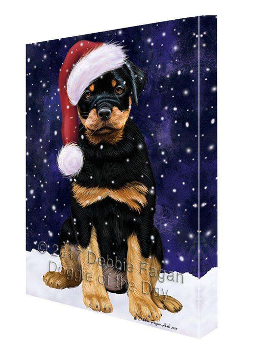 Let it Snow Christmas Holiday Rottwielers Dog Wearing Santa Hat Canvas Wall Art