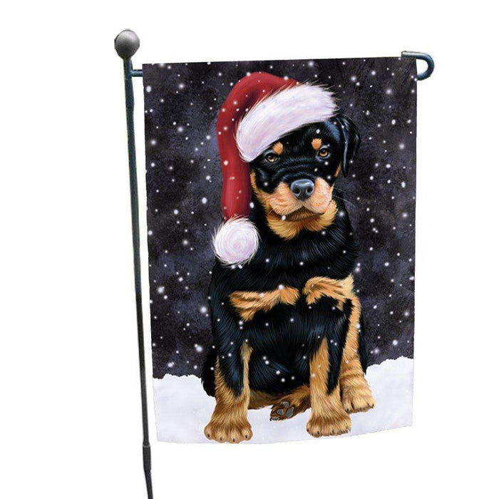 Let it Snow Christmas Holiday Rottwielers Dog Wearing Santa Hat Garden Flag