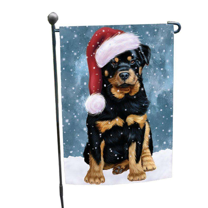 Let it Snow Christmas Holiday Rottwielers Dog Wearing Santa Hat Garden Flag