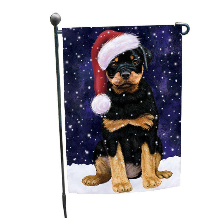 Let it Snow Christmas Holiday Rottwielers Dog Wearing Santa Hat Garden Flag