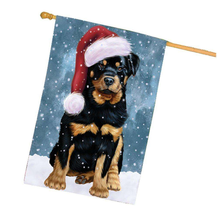 Let it Snow Christmas Holiday Rottwielers Dog Wearing Santa Hat House Flag