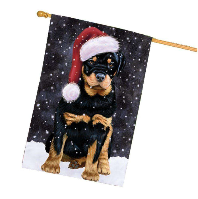 Let it Snow Christmas Holiday Rottwielers Dog Wearing Santa Hat House Flag