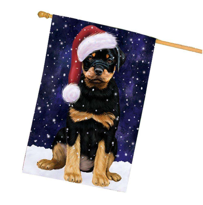 Let it Snow Christmas Holiday Rottwielers Dog Wearing Santa Hat House Flag