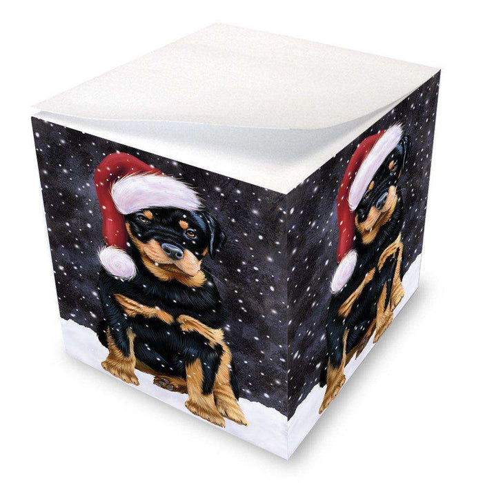 Let it Snow Christmas Holiday Rottwielers Dog Wearing Santa Hat Note Cube D350