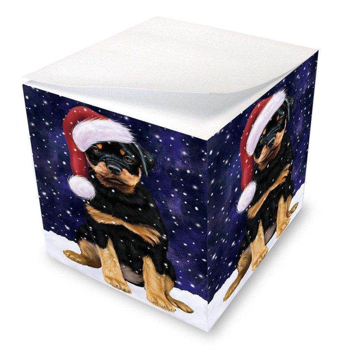 Let it Snow Christmas Holiday Rottwielers Dog Wearing Santa Hat Note Cube D351