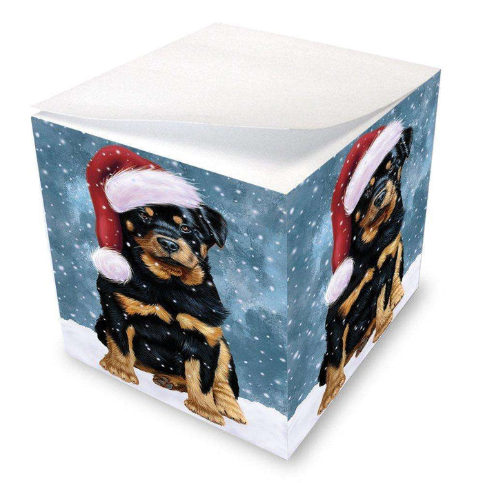 Let it Snow Christmas Holiday Rottwielers Dog Wearing Santa Hat Note Cube D352