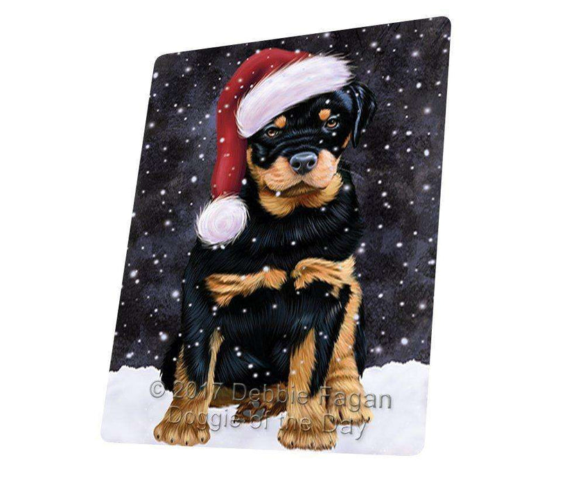 Let it Snow Christmas Holiday Rottwielers Dog Wearing Santa Hat Tempered Cutting Board