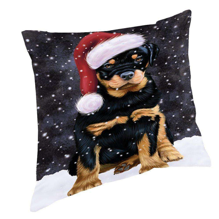 Let it Snow Christmas Holiday Rottwielers Dog Wearing Santa Hat Throw Pillow