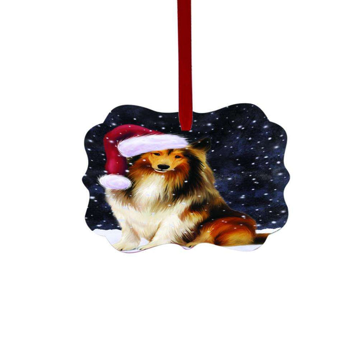 Let it Snow Christmas Holiday Rough Collie Dog Double-Sided Photo Benelux Christmas Ornament LOR48699